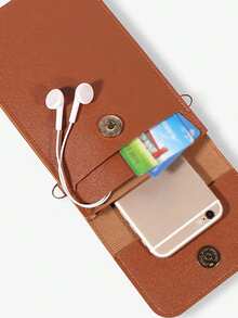 Women's Chic Cell Phone Crossbody Purse - Solid Color Mini Shoulder Bag With Adjustable Strap, Transparent Window & Card Slots For Shopping & Daily Use - Brown - View 5