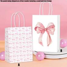 一套可爱粉色蝴蝶结纸质礼品袋，情人节礼品袋，化妆袋，香水袋，零食袋，女士生日派对小礼物袋，糖果袋，婚礼和订婚派对用品，带提手，纪念品袋（白色/粉色蝴蝶结） - 彩色 - 查看 7
