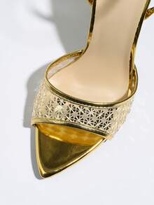 Jin Bei Qi Women's Pointed Toe High Heels With Shiny, Breathable Mesh And Mysterious Patent Leather Material, Sexy Stilettos For Spring/Summer Nightclub, High-End Party, Outdoor Fashion Events. Adjustable Ankle Strap, Gold Color, Fashionable And Versatile To Pair With Dresses, Elegant Women's Shoes - Gold - View 7