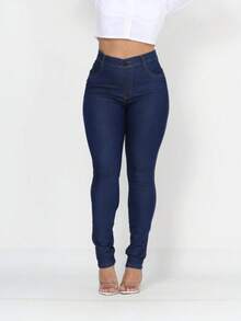 Women's High-Waisted Skinny Jeans With Lycra Effect And Butt Lift - Dark Wash - View 1