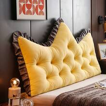 1pc Luxury Crystal Velvet Headboard Backrest Cushion- Sofa Bed Reading Pillow With Soft Plush Polyester Fiber Padding For Reading Nook, Zipper Closure & Machine Washable - Elegant Tufted Design With Ruffle Trim - Light Grey - View 7