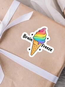 1pc Funny Vinyl Sticker - "Ice Cream Freezes Your Brain" - Applicable For Car, Laptop, Water Bottle Etc. - Black Text On White Background - Easy To Apply And Peel Off - Car Decal, School Supplies, Back To School - Multicolor - View 10