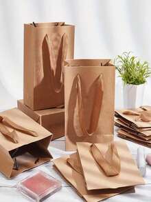 1 pieza Bolsa de regalo de papel kraft con asa de cuerda, bolsa de mercancía minorista, adecuada para exhibición y empaque de joyería, Navidad, boda, fiesta, organización de ropa, diseño de asa resistente Bolsa de empaque de regalo (Predeterminado 1 pieza-16*12*7 pulgadas) - Multicolor - Ver 5