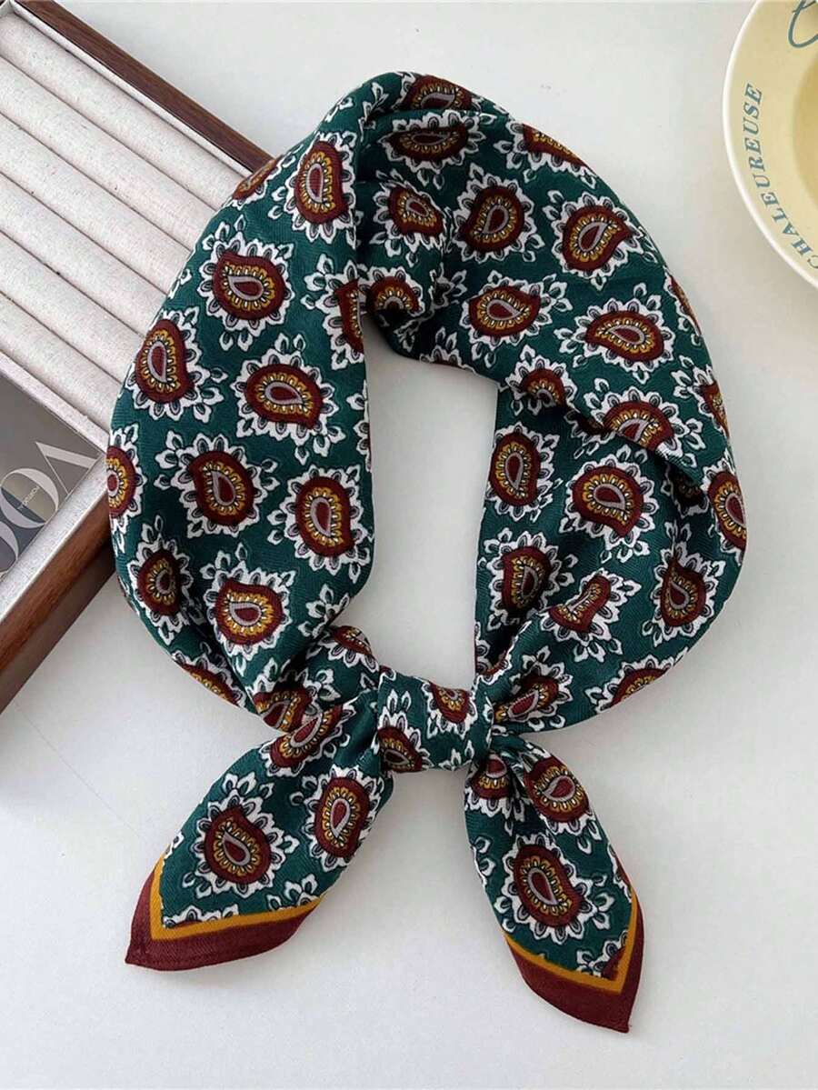 1pc Men's Casual Retro Paisley Pattern Bandana, Soft & Thick Neckerchief Scarf, Suitable For Travel, Daily Wear - Cashew Flower - View 1