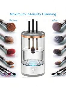 2-In-1 Electric Makeup Brush Cleaner, Combines Cleaning And Drying Functions, Waterproof Design, Comes With Storage Stand, 500mAh USB Rechargeable Electric Makeup Brush Cleaner, Automatic Rotation For Deep Cleaning, Paired With Efficient Cleaning Pad, Suitable For Makeup Brushes Of Various Sizes And Styles Including Eyeshadow Brushes And Blush Brushes, An Essential Efficient Cleaning Beauty Tool For The Slouchy, Also An Ideal Christmas Gift For Women - Multicolor - View 18