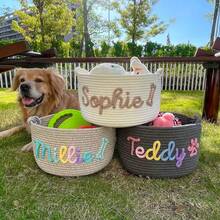 Personalized Braided Rope Pet Toy Storage Basket, Custom Pet Name Gift Basket, Travel Storage Bag, Tote Bag For Pet Lovers, Home Decor Pet Supplies - Multicolor - View 5