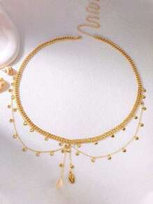 1pc Summer Beachy Shell Chain 3-Layered Tassel Waist Belt, Fits Women, Suitable For Vacation, Dating, Gift - Vàng - Xem 6