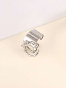 1pc Women's Fashionable Stainless Steel Pendant Ring, Suitable For Daily Wear - Silver - View 3