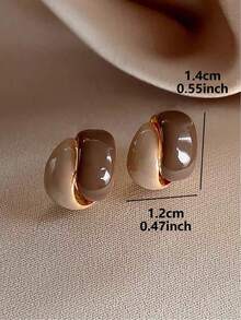 1 Pair Vintage French Geometric Enamel Dual-Tone Stud Earrings, Minimalist Unique Elegant Earrings Suitable For Women's Daily Wear, Commute, Gatherings And Other Occasions - White-brown - View 6