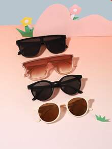 1set 4pcS Boys Girls 6-12Y Polycarbonate Square Round Frame Classic Elegant Simple Cool Retro Fashion Glasses, Outdoor Travel Holiday Party Outfit, With Glasses Box - Multicolor - View 3