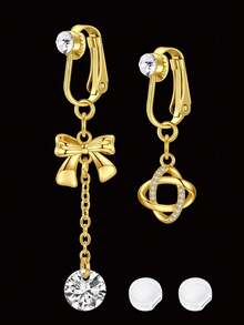 4pcs/Set Elegant Women Fake Belly Piercing Jewelry, 2pcs Gold-Plated Fake Belly Button Rings Clip On Belly And 2pcs Clear Silicone Pad, Multi Styles Heart Butterfly Eye Of Devil Belly Button Rings Non Piercing Jewelry For Women Girls - Valentine's Day Gift - Gold - View 24