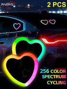 PAKRYS 2个心形车载LED氛围灯 - 256色梦幻吸盘USB灯，适用于家庭、朋友聚会、汽车爱好者、司机、家庭聚会、庆祝活动等场合的车内照明 - 256色愛心氛圍燈 - 查看 2