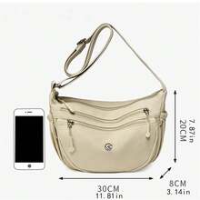 Bolso bandolera para mujer, de color liso, con forma de media luna, ligero, con correa larga - Blanco - Ver 6