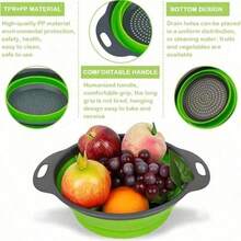 1pc Foldable Strainer Basket,  Convenient Home Tool For Kitchen And Dining Room Vegetable And Fruit Cleaning, Quick Drainage - Green - View 6