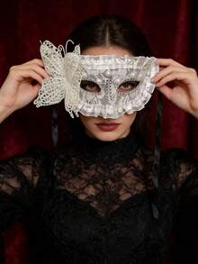 半脸超级仙女妆容舞会公主面具女性派对半脸珍珠蕾丝水钻角色扮演，仙女面具。 - 彩色 - 查看 8