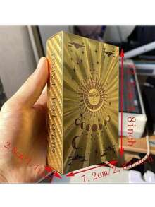 78张防水烫金塔罗牌，附带说明书，占卜精准，适合初学者，英文烫金印刷，尺寸4.72x2.76英寸，精美礼品，适合家庭聚会、娱乐游戏、游戏礼品、卡牌游戏、派对桌游、情侣朋友互动游戏、真心话大冒险卡牌游戏、休闲游戏、便携式卡牌、朋友聚会桌游、假日旅行娱乐游戏、情侣卡牌游戏 - 太陽神款金箔塔羅牌 - 查看 11
