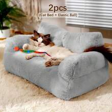 Thick Plush Pet Bed Sofa, Soft And Warm, Suitable For Dogs And Cats To Sleep, Easy To Clean Dog Bed And Cat Bed, Non-Slip Design - Light Grey - View 1