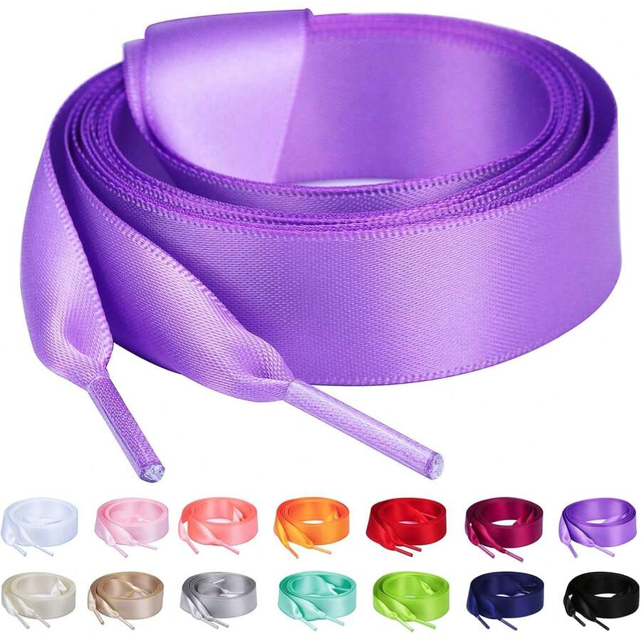 Flat Colorful Satin Shoelaces, 3/ 4inch Width, Women's/Girls' Shoelaces, White, 47inch (120) Cm: Clothing, Shoes, And Jewelry - 淺紫色絲帶 - 查看 1