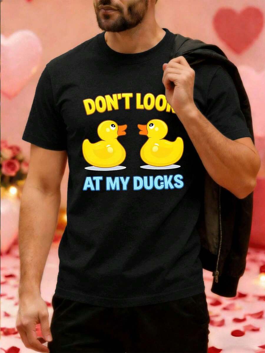 OVERSIZED Funny Ducks Graphic TShirt 100% Cotton, Easy Fit, Breathable, Street Hip-Hop, Unique Graphic Print - Black - View 1