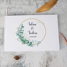 Personalized Wedding Guest Book, Horizontal Wedding Book With Letter Name, Hardcover Wedding Guest Book, Wedding Guestbook, Customized Eucalyptus Wedding Guestbook, Wedding Keepsake, Wedding Scrapbook, Wedding Book, 36-Page Wedding Guest Book, Single-Sided Customized Wedding Guest Book, Cover Customized Wedding Guest Book - White - View 4