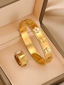 3pcs/Set Stainless Steel 18K Gold Plated Women Bracelet Set, Classic Heart Design, Versatile Jewelry, Ideal Gift For Valentine's Day, Lover, Party, Gathering, Street Style, Music Festival, Beach Vacation - Gold - View 8