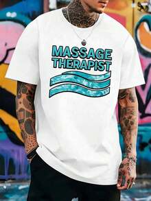 OVERSIZED Massage Therapist Graphic Print T-Shirt, Round Neck, Loose Fit, Casual, Comfortable Fit, Unique Graphic Print - White - View 1
