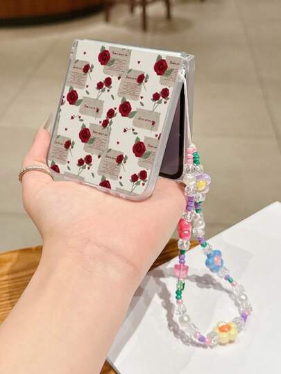 Flower 1pc Matte PC Material Minimalist Rose Element Foldable Phone Case, Matching Color Bracelet, Protects Phone And Prevents Drops: Compatible With Samsung Galaxy Zflip 3/Zflip 4/Zflip 5/Zflip 6/Zflip 7, Find N3 Flip, Razr 50 Ultra, Razr 60 Ultra, Razr 60, Razr 50, MIX Flip, Galaxy Z Flip7 FE