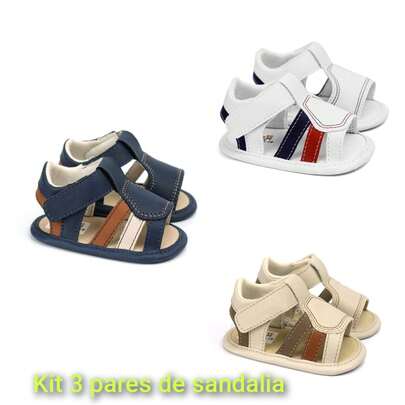 Kit 3 Pares Sandália Tiras Bebê Menino Infantil Tam 14 Ao 20 Verão