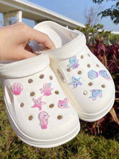 10pcs Cute Dual-Color Ocean Series Hole Shoes Decorations DIY Accessories - Fun, Multifunctional Personalized Shoe Accessories, Perfect Gifts For Holidays, Parties And Special Occasions