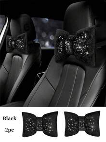 2pcs/Set 1pc Shiny Car Pillow - Car Headrest Bow Neck Support Pillow, Suitable For Drivers, With Rhinestone Bow Neck Support Cushion, Sleep Travel Neck Support Pillow, Suitable Rhinestone Car Interior Accessories For Women - Style a - View 14