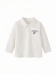 mini bala Boys' Long Sleeve Polo Shirt, Soft, Breathable, Lightweight, Collegiate Style, Spring 2026 Collection - Milky White - View 4