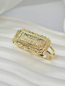 1枚时尚嘻哈风“最后的晚餐”双指戒指，镂空连指设计，适合男士日常佩戴和派对，是万圣节、圣诞节、复活节、送给男友的绝佳礼物。 - 金色 - 查看 7