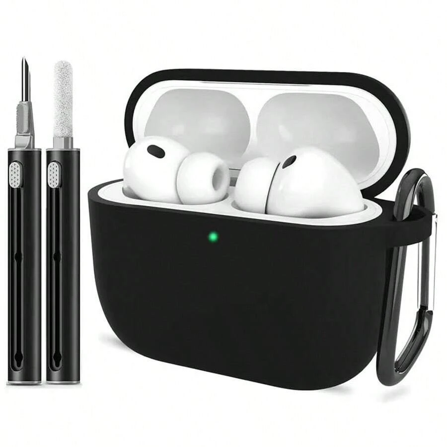 畅销男女通用苹果Pro/Pros 3/Pros Pro 2nd/Pods 4纯色硅胶蓝牙耳机保护套，带清洁刷套装