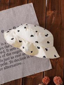 2件套女婴杏色爱心印花无袖荷叶边连衣裙配同款帽子套装，春夏款 - 杏色 - 查看 10