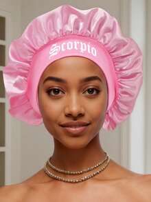 1pc Satin Sleep Cap, Personalized 12 Zodiac Sign Pattern Satin Wide Brim Elastic Sleep Hat, Satin Hair Cap (Random Print Pattern) - Pink Constellation SM10 - View 24