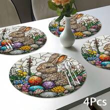 2pcs/4pcs/6pcs Cartoon Easter Bunny & Easter Egg Pattern Silicone Placemats, Holiday Gift, Holiday Decor, Suitable For Dining Table, Coffee Bar, All Season Decoration, Washable Tablemats, Room Decor, Coasters, Draining Mats, Kitchen Dining Placemats, Indoor Outdoor Party Decor, Home Decor, Ideal Gift - Multicolor - View 5