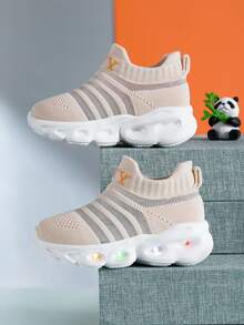 2026 New Kids Light Up Socks Shoes, Boys & Girls Breathable Sports Shoes, Glowing Flashing Soft Bottom Baby Shoes, Toddler Casual Shoes With Lights - Beige - View 5