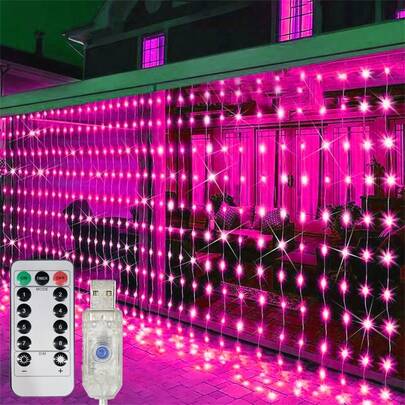 1pc LED Curtain Fairy Lights, 8 Modes Remote Control, USB Powered, Suitable For Indoor Outdoor Decor, Valentine's Day, Garden, Wedding, Birthday, Holiday Party Decoration