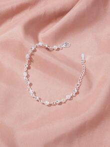 1件女士镂空串珠手链，时尚镀银精致圆球手链 - 銀色 - 查看 3