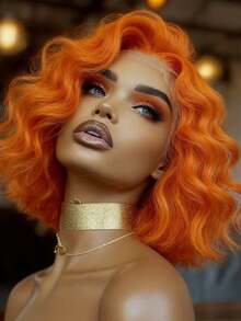 Bob Body Wave Lace Front Wigs Human Hair Brazilian Virgin 250% Density Ginger Orange Wig Human Hair Glueless Wigs Pre Plucked Bleached Knots 13x4 Hd Transparent Water Wave Human Hair Wig For Women No Shedding And Tangle Free - 薑橙 - 查看 2