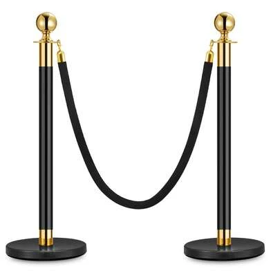 Techigher Stanchion Posts Queue With Black Velvet Rope, 5 Ft Black Carpet Ropes And Poles, Crowd Control Barriers Queue Line Rope, Barriers For Party Supplies