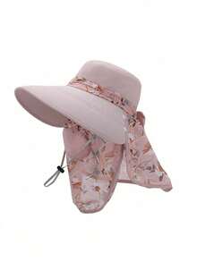 1pc Women's All Season Sun Protection Wide Brim Hat, Detachable Face Mask, Outdoor Gardening Neck Cover Sunhat
