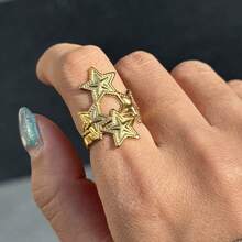 S SHOPBOHO 1枚优质不锈钢可叠戴开口星形戒指，可爱个性戒指，女孩时尚配饰，防水日常戒指首饰 - Stars Ring - 查看 5