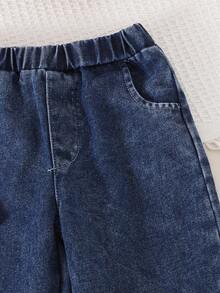 2件套女婴可爱休闲蝴蝶结镂空露背背心+牛仔长裤套装，春夏款 - 玫紅色 - 查看 6