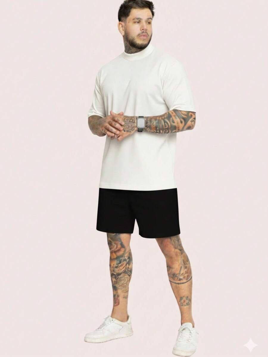 Kit Set: T-Shirt, Shorts, Cotton Fleece, Stylish, Gringa, Blogger, Carnival, Classes - Black Shirt + White Shirt - View 1