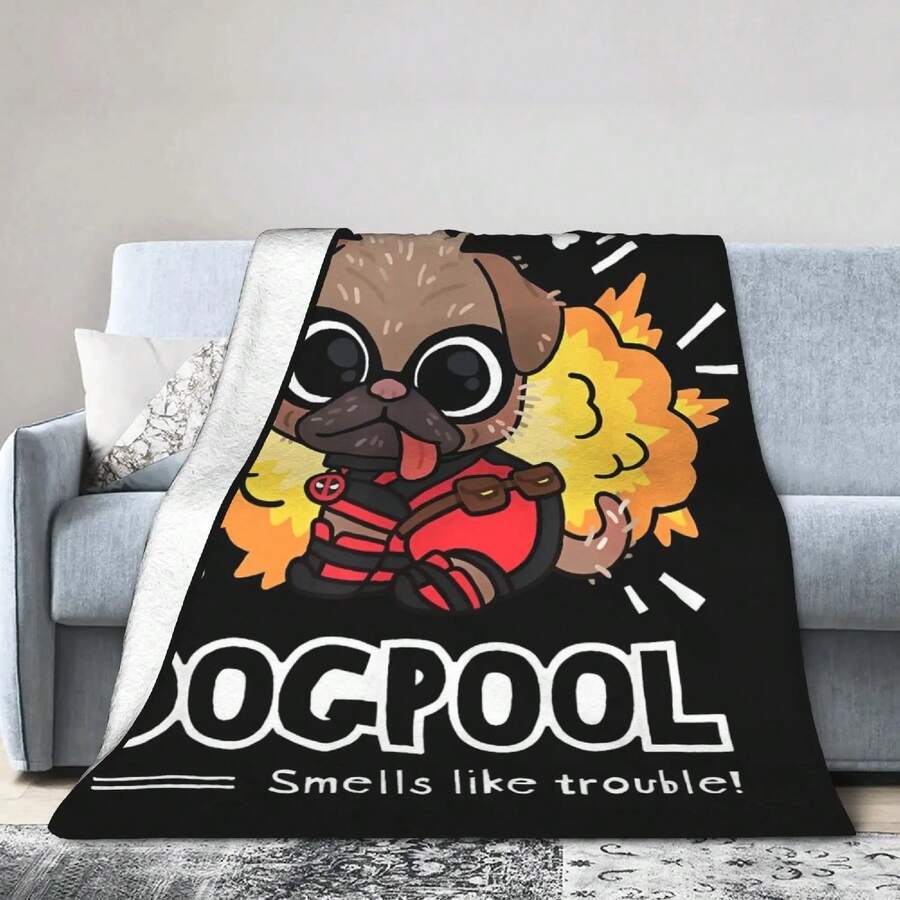 Deadpool & Wolverine Dogpool Knitted Blankets Smells Like Trouble Fleece Throw Blankets Sofa Decoration Thin Bedspread Portable - 白色 - 查看 1