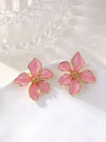 2件套时尚釉面粉色和红色花朵吊坠耳环，酒红色花朵耳钉，女士日常配饰