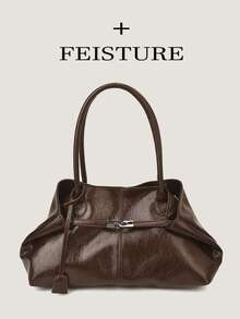 Túi xách cỡ lớn FEISTURE PU màu trơn, có quai đeo, thời trang dành cho nữ, khóa nam châm, phù hợp cho nữ sinh, phụ nữ, sinh viên đại học, người trẻ làm việc chuyên nghiệp, tuyệt vời cho công việc, kinh doanh, đi làm, đi học. - Cà phê - Xem 11