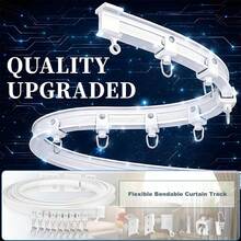 1 Set - Ceiling Curtain Track Flexible Curved Curtain Track, 16-Foot Wall-Mounted Sliding Ceiling Track And Clip Curtain Track, System Set As RV Room Divider (White) - White - View 2