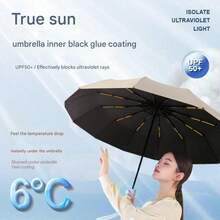 Automatic Umbrella, Enlarged, Thickened, And Reinforced, Suitable For Both Sunny And Rainy Days, With Sun Protection And UV Resistance; A Women's Sun Umbrella. - 米色 - 查看 3
